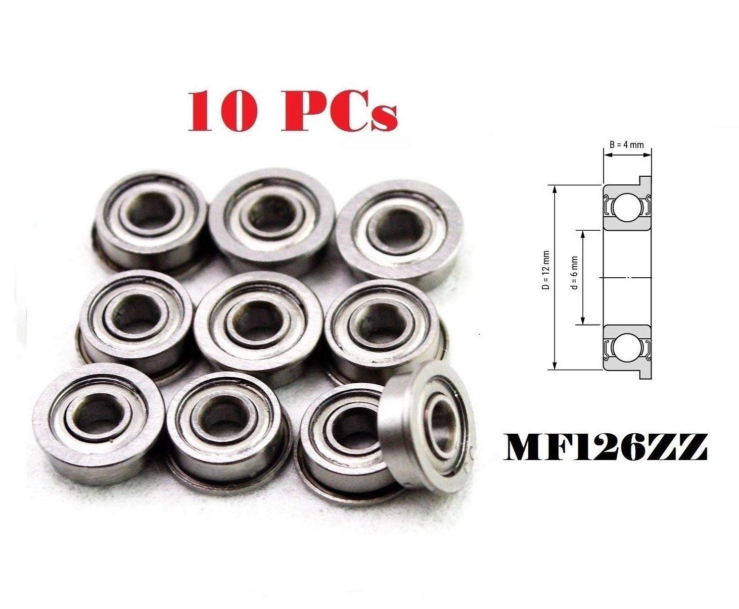 10 PCS MF126ZZ (6x12x4 mm) Metal Shielded FLANGED Ball Bearing MF126zz