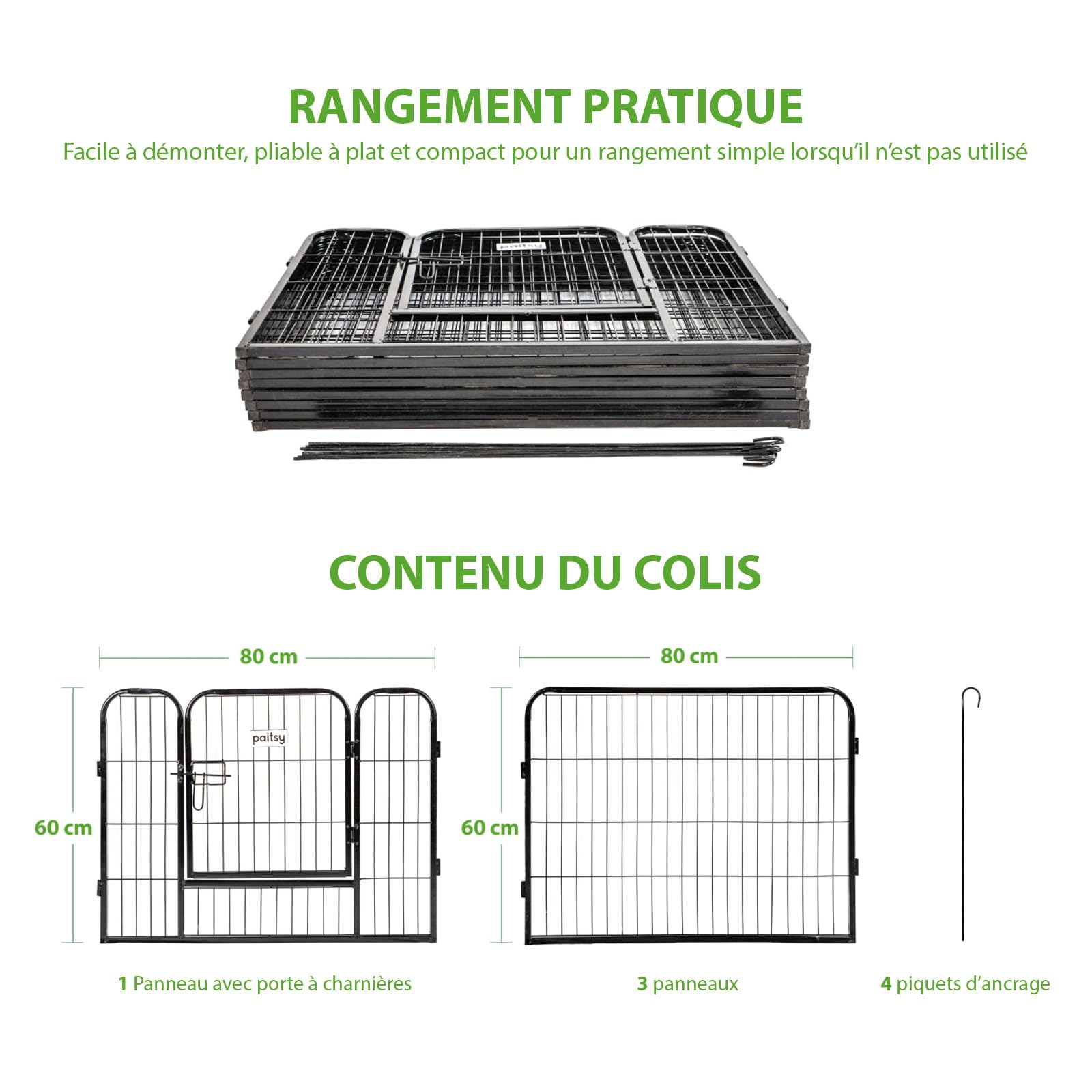 Parc Enclos pour Chien Chiot et Lapin GARDEO80x60x8, 8 Panneaux 80X60cm, 2,56M2, modulable, intérieur et extérieur, Pliable, Garantie 5 Ans