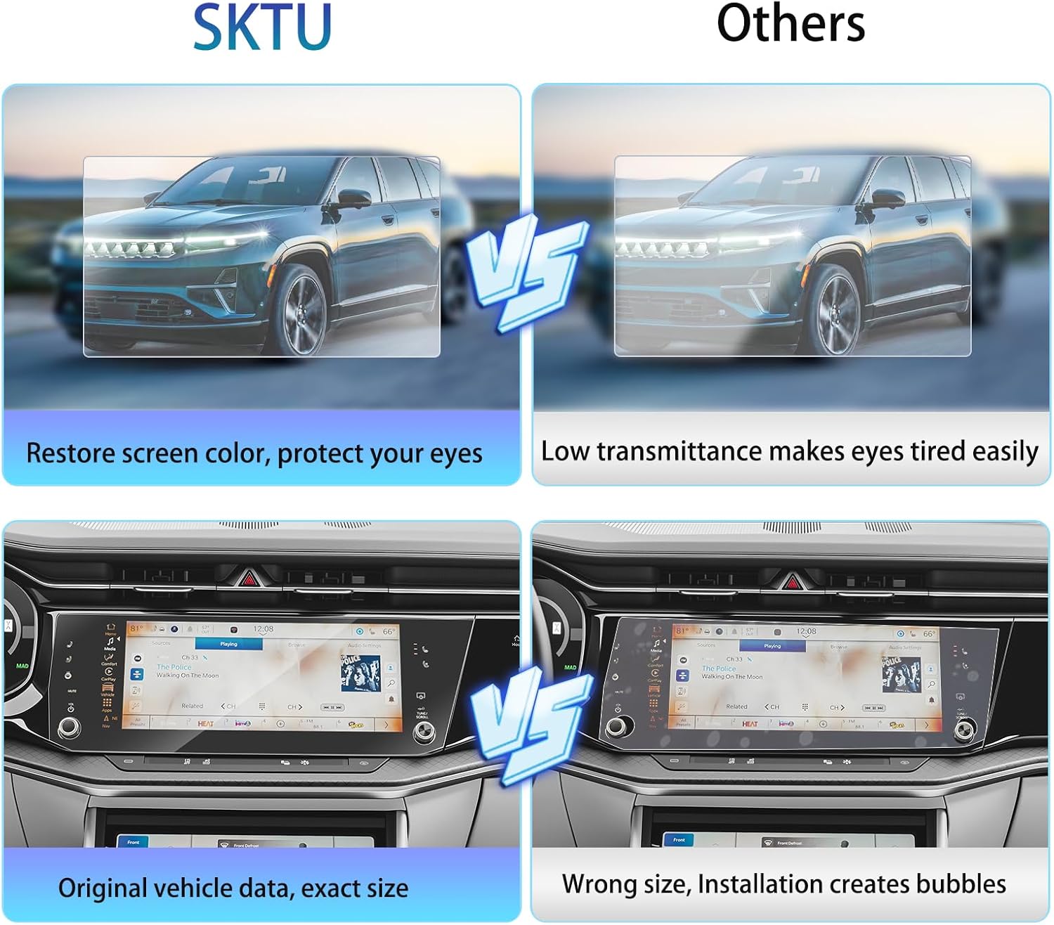 SKTU 2PCS for 2025 2026 Jeep Wagoneer S Screen Protector 12.3 Inch for 2025+ Jeep Wagoneer S (Limited/Launch Edition) 12.3-Inch Navigation Screen [Ultra Clear, Anti-Glare&Scratch] 2025 2026 Wagoneer S Accessories Nano Screen Protective Film
