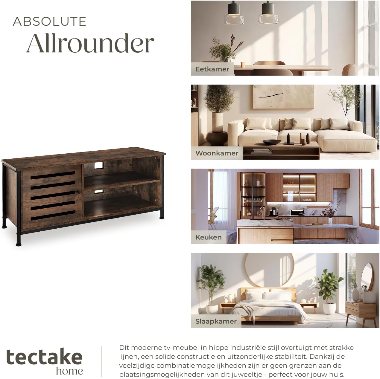 Detailed dimensions diagram of the tectake Galway TV Stand.