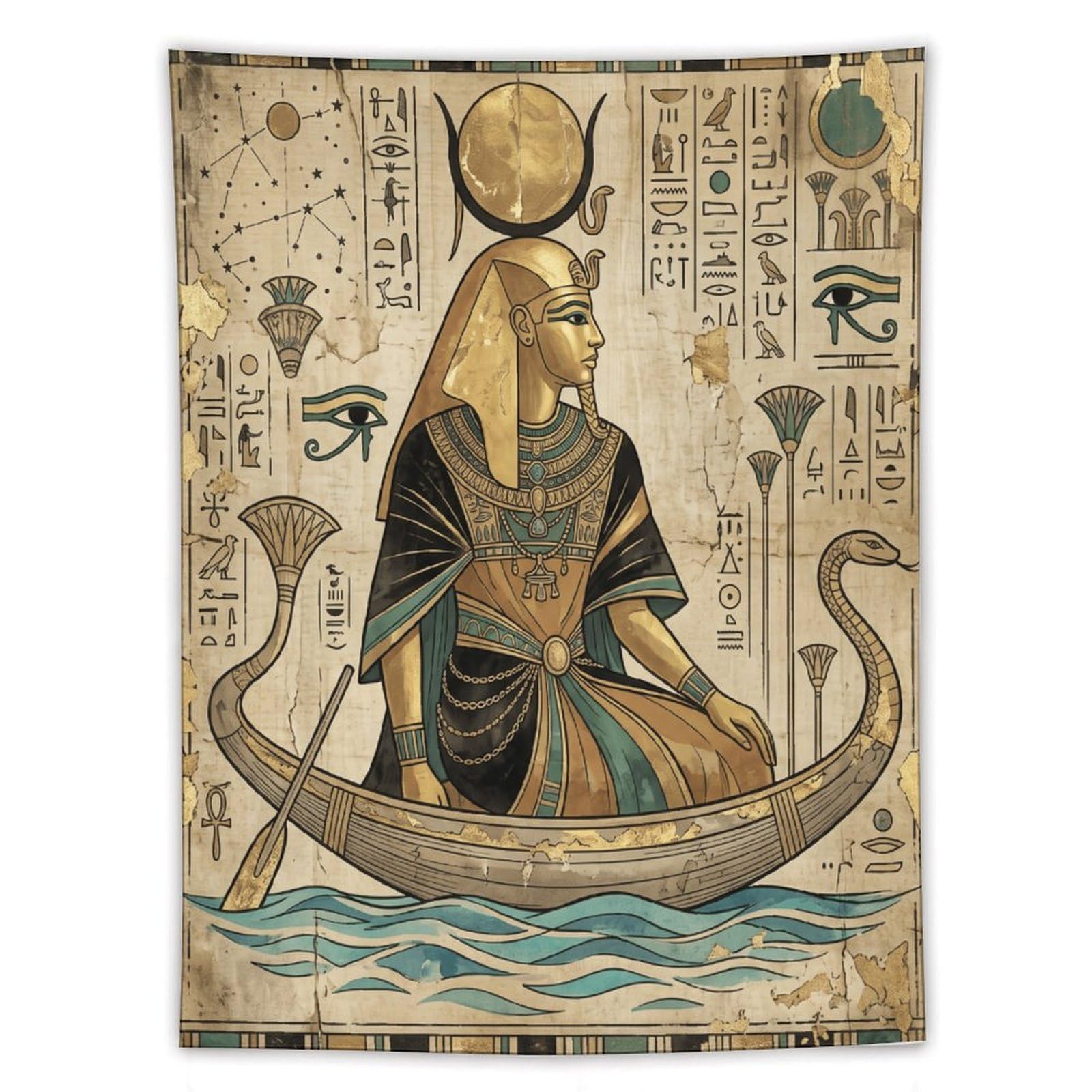 W7C8U2X3 Egyptian Queen Boat Wall Tapestry, Symbolist Art, Dorm Room