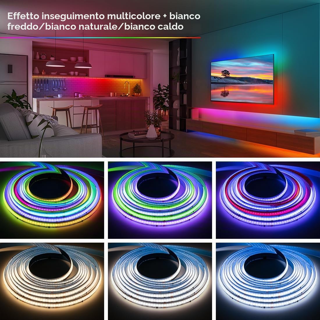 WS2814 RGBW IC FCOB COB LED striscia 5M 896LEDs/m ad alta densità DC24V 10mm RGB+NW(Bianco Naturale) dimmerabile striscia luminosa IP30 non impermeabile, per decorazione di interni progetti fai da