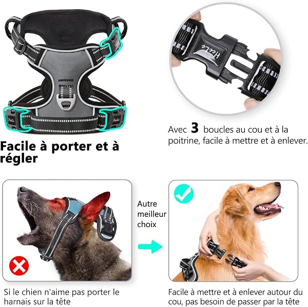 HEELE Pettorina Cane, Imbracatura Sganciata Rapido dal Collo, Pettorina Anti-tiro Riflettente e Regolabile con Maniglia Comoda, Morbida e Imbottita per Cani Piccola Media Grande, Grigio M - 2