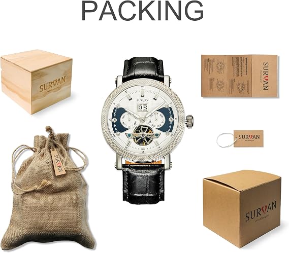 Automatic Watches for Men Ion-Plated Leather Strap | Waterproof Self Winding Mechanical Watch Sapphire Crystal Skeleton Men's Wrist Watches Gift Packaging