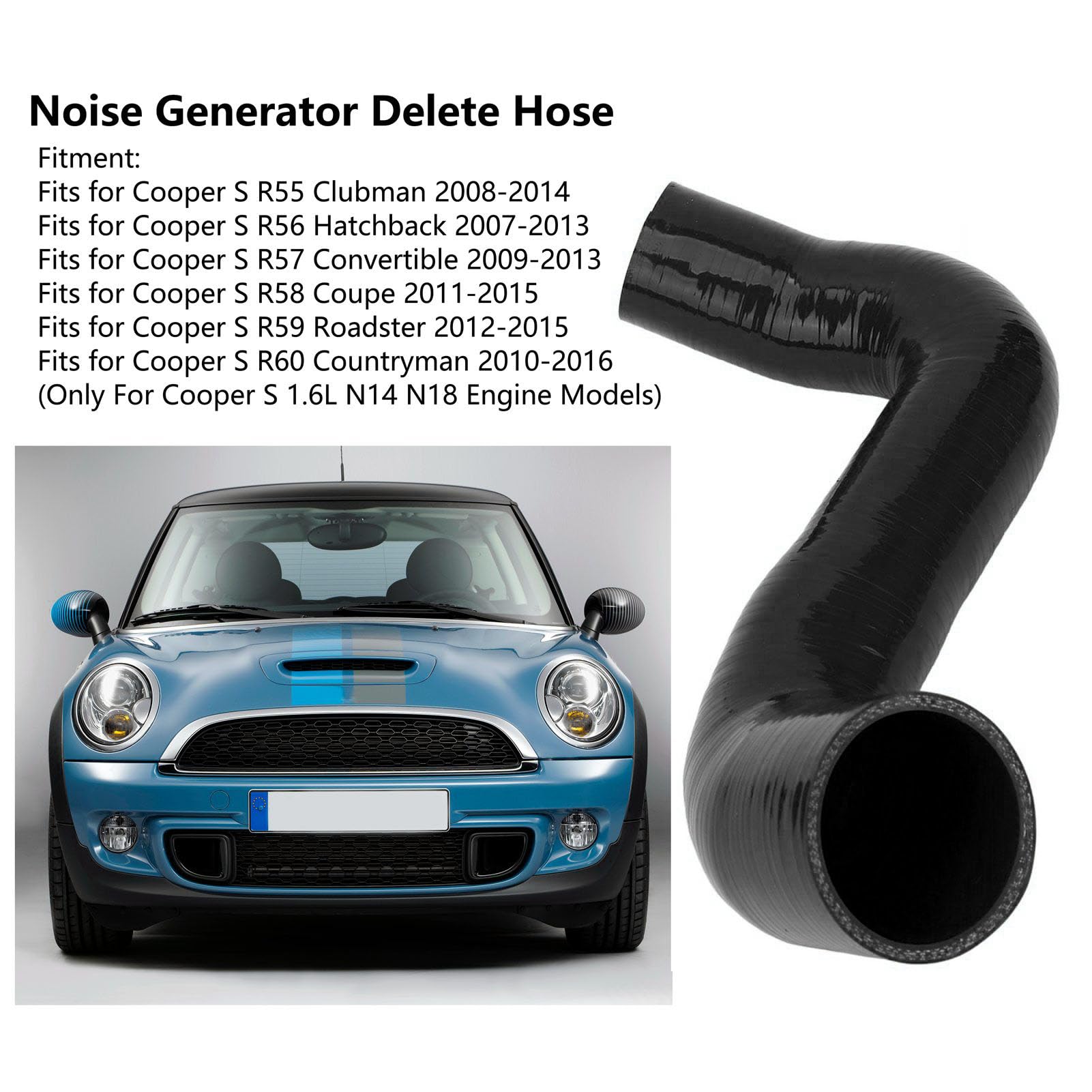 Geräuscherzeuger Löschrohr für Cooper S N14 N18 1.6L R55 R56 R57 R58 R59 R60, Auto Tuning Geräuschgenerator Löschsilikonschlauch für Cooper S (Schwarz)