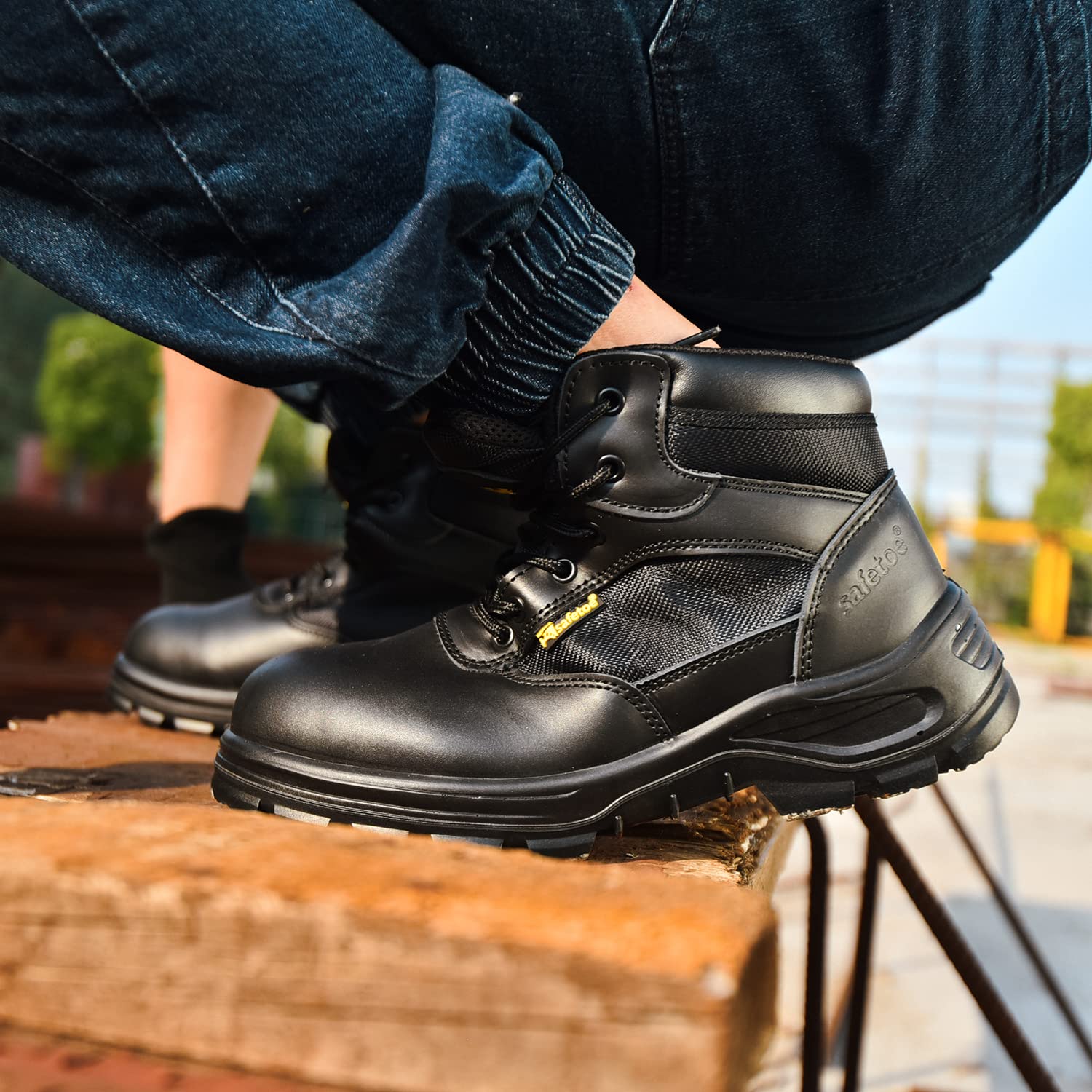 S3work shoes homme/femme militaire, chaussures de sécurité m - 8515, antistatique, imperméable, cuir respirant, semelle intérieure légère et confortable, bout en acier, plaque en acier, côté zippé