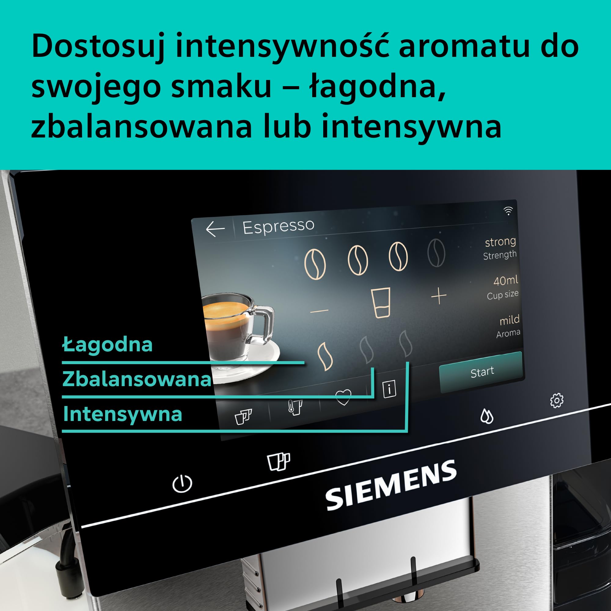Siemens, automatyczny ekspres do kawy, EQ700 iAroma, wyświetlacz dotykowy, zintegrowany pojemnik na mleko, podgrzewacz filiżanek, Cold Brew i Slow Brew, stal nierdzewna/czarny, TQ727E03