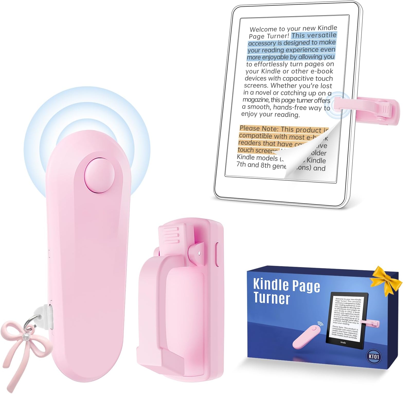 Kindle Page Turner with Dust Plug Charm, Remote Control Page Turner for Kindle Paperwhite Oasis EReaders Kobo,Tablets Reading Novels Camera Record & Shutter Selfie-Quiet Reading & Unobstructed Screen