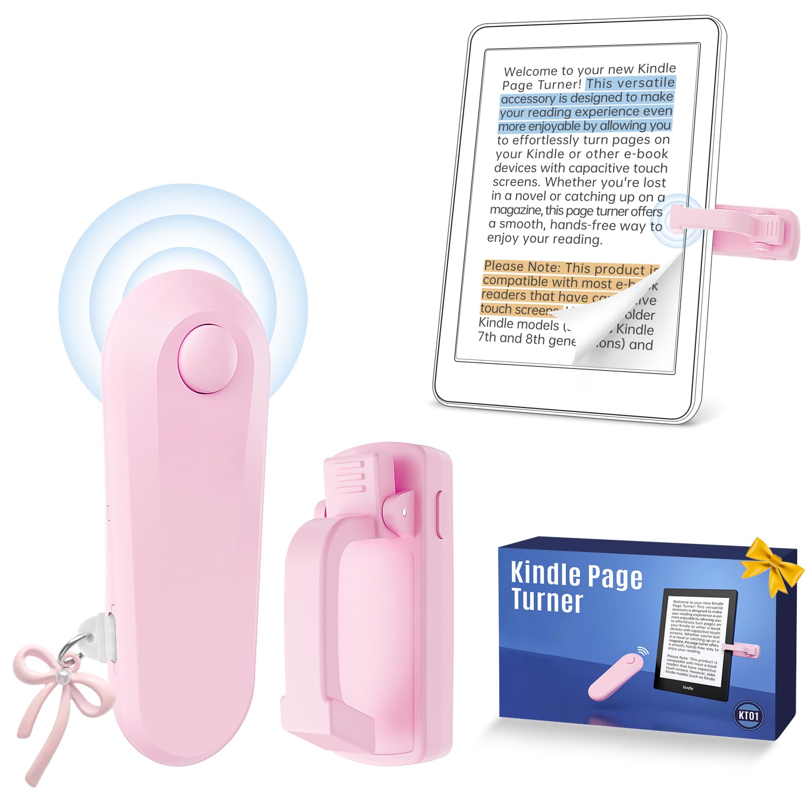 Kindle Page Turner with Dust Plug Charm, Remote Control Page Turner for Kindle Paperwhite Oasis EReaders Kobo,Tablets Reading Novels Camera Record & Shutter Selfie-Quiet Reading & Unobstructed Screen
