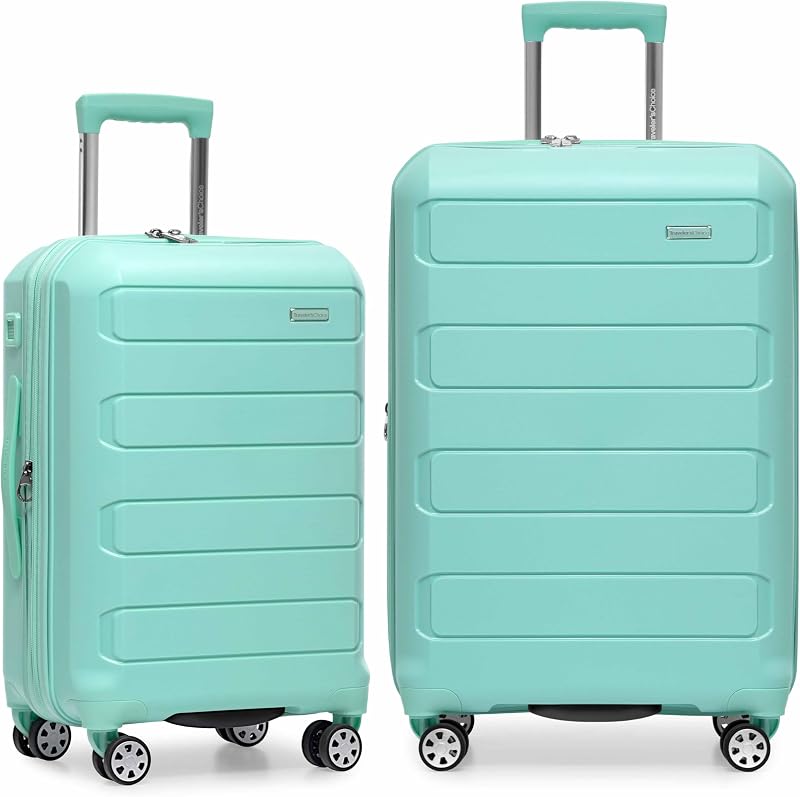 Traveler's Choice Pagosa Hardshell Expandable Luggage with Spinner Wheels, Mint, 2-Piece Set (22/27)