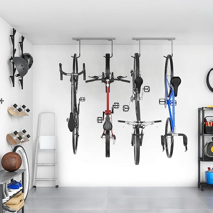 Soporte para bicicletas en pared, techo o garage, ajustable, acero, rojo miniatura 6