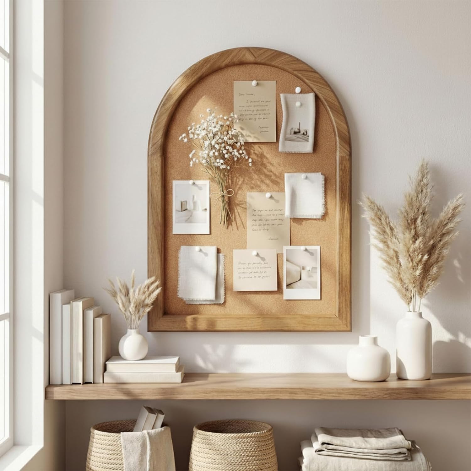 Novabright Arched Cork Board for Walls Alternative 17 x 13 Inch Vintage Arched Bulletin Board with Wood Frame for Vision, Photo Display, Memo, Easy Hang Wall Decor for Home Office School Office