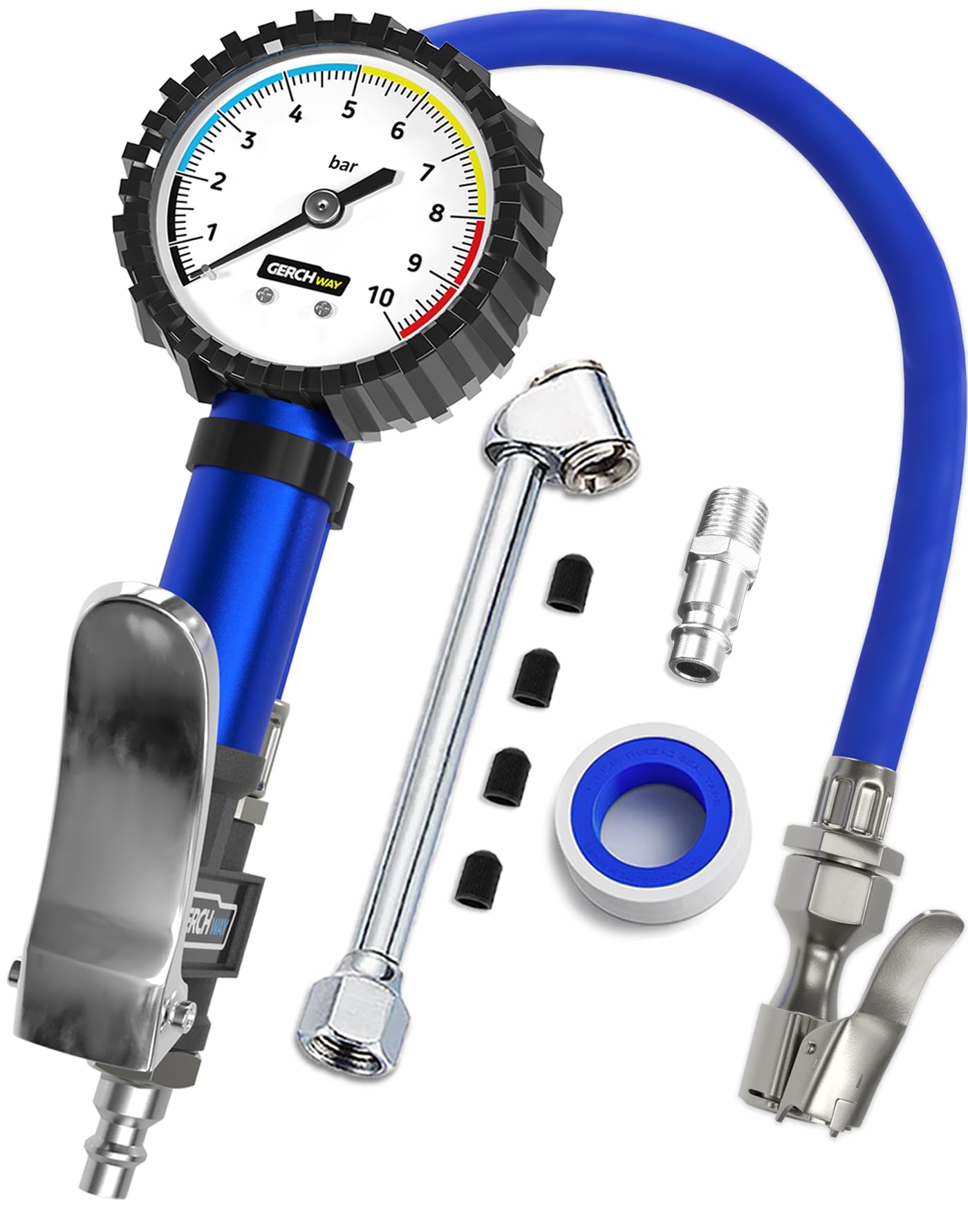 Reifenfüller mit Manometer – Präziser, Robuster 0.5–10 bar Druckluft Reifendruckfüller für Kompressor