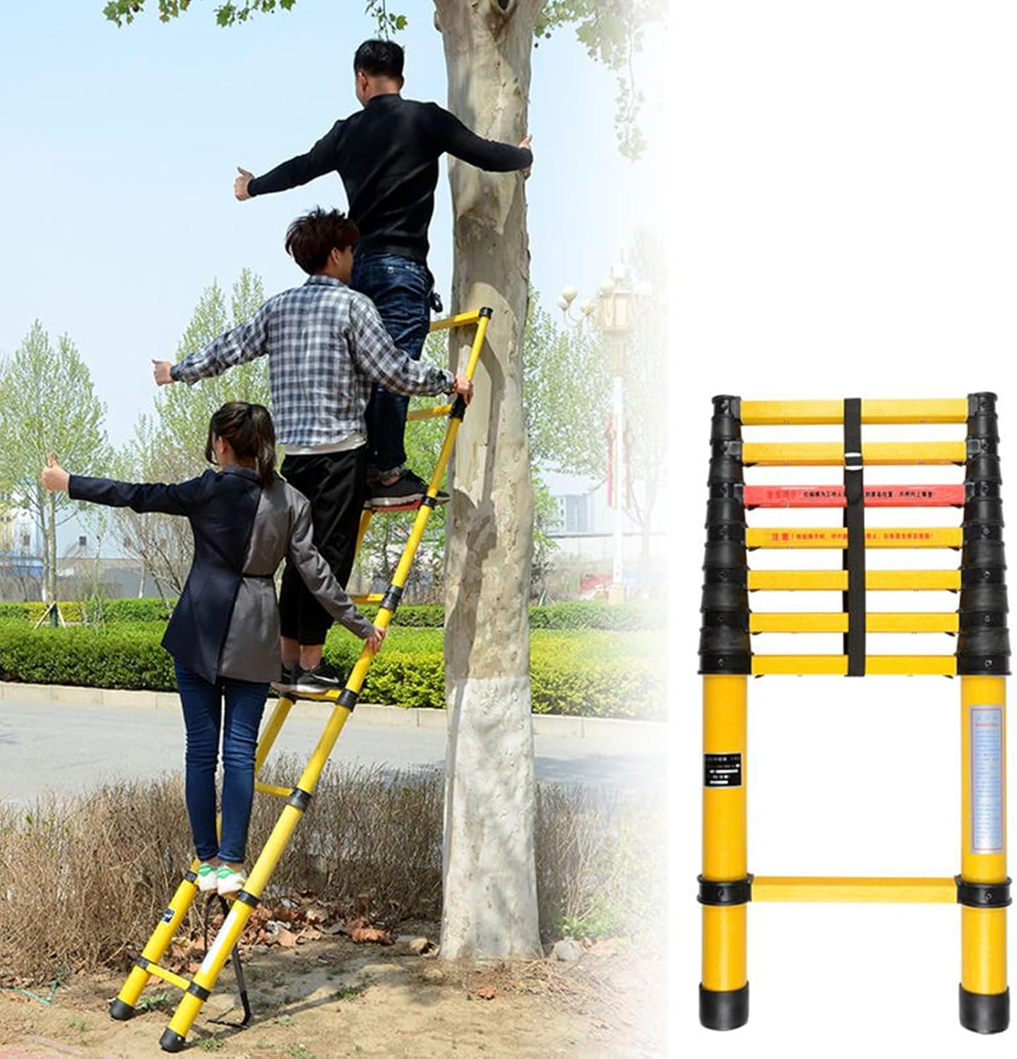 Fiberglass Extension Ladder, 660 Lb Load Capacity Yellow Extension Tall Ladder with AntiSlip