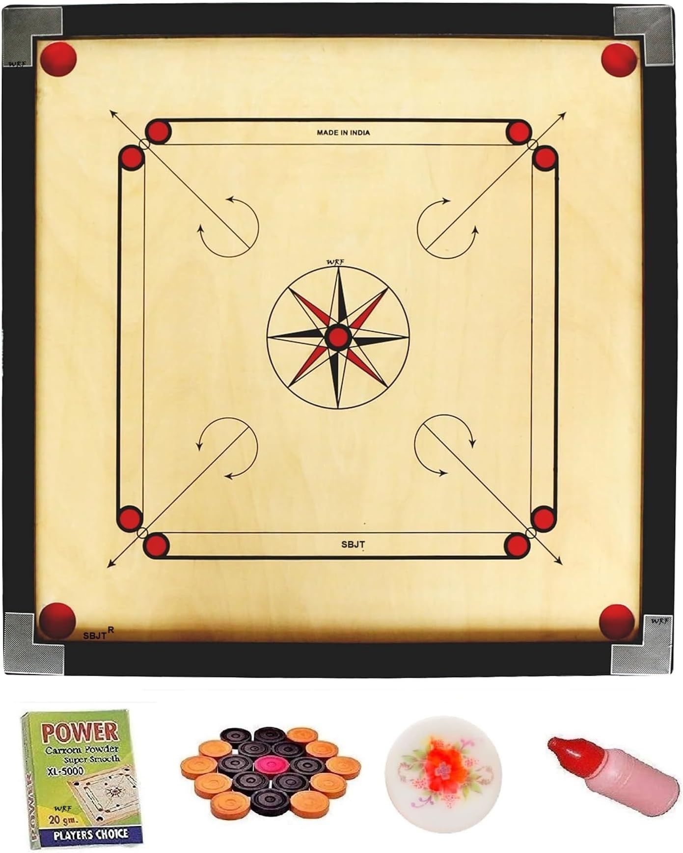 WRF Superior Matte Finish Practice Carrom Board for Serious Professional Practice with Coins Striker and Powder Black New(32inch Carrom LM-01)