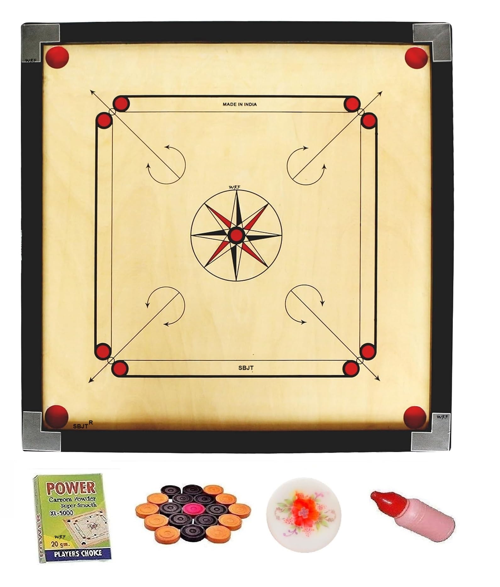 WRF Superior Matte Finish Practice Carrom Board for Serious Professional Practice with Coins Striker and Powder Black New(32 inch Carrom TS-5)