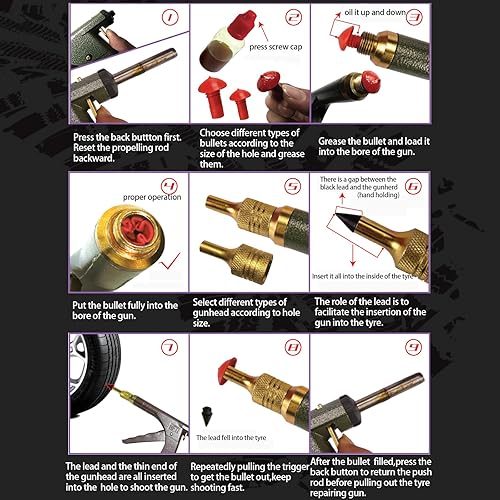 Miniatura 3 de Kit de reparación de neumáticos con tapones, kit de tapones de neumáticos tipo hongo, kit de parches para neumáticos de servicio pesado profesional,