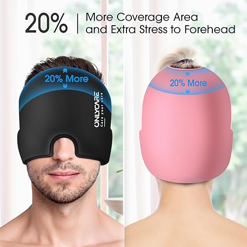Miniatura 5 de ONLYCARE - Gorro para aliviar migrañas, máscara calmante, envoltura de gel frío sin olor, terapia de fríocalor, para dolor de cabeza por tensión y