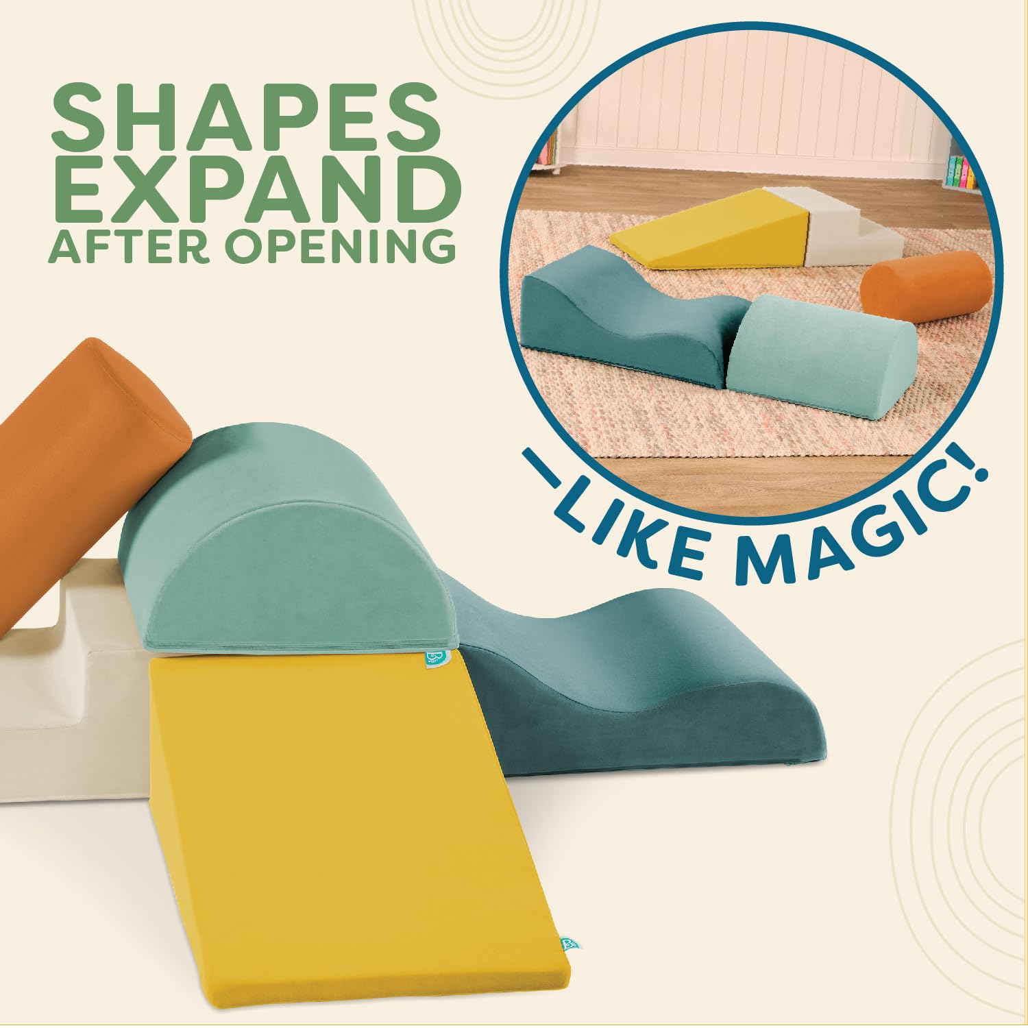 B. toys WonderShapes, Forme sensoriali in Schiuma da Arrampicata | Set da 5 con cilindro, rampa, scala, rampa ondulata e semicilindro; fodere rimovibili lavabili in lavatrice; 12+ mesi