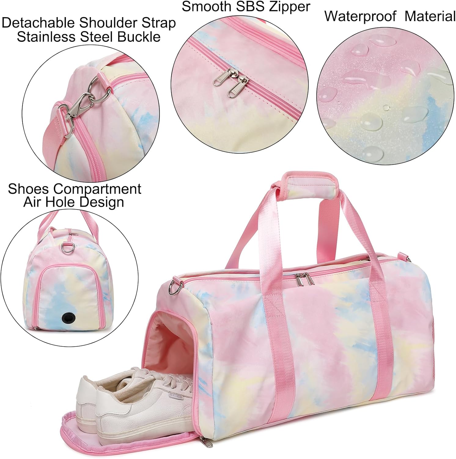 Sports Duffel for Girls Dance Teen Duffle Weekender Gym Travel Ballet Yoga Bags Cheer Bag with Shoe Compartments Pink - Image 5