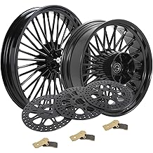 21x3.5 18x5.5 Front Rear Rims Wheels Fat Spoke/W 11.8" Black Brake Rotors Pads For Touring Electra Glide Ultra Classic Street Glide Road Glide Road King 2009-2023 21inch + 18inch Closs Black