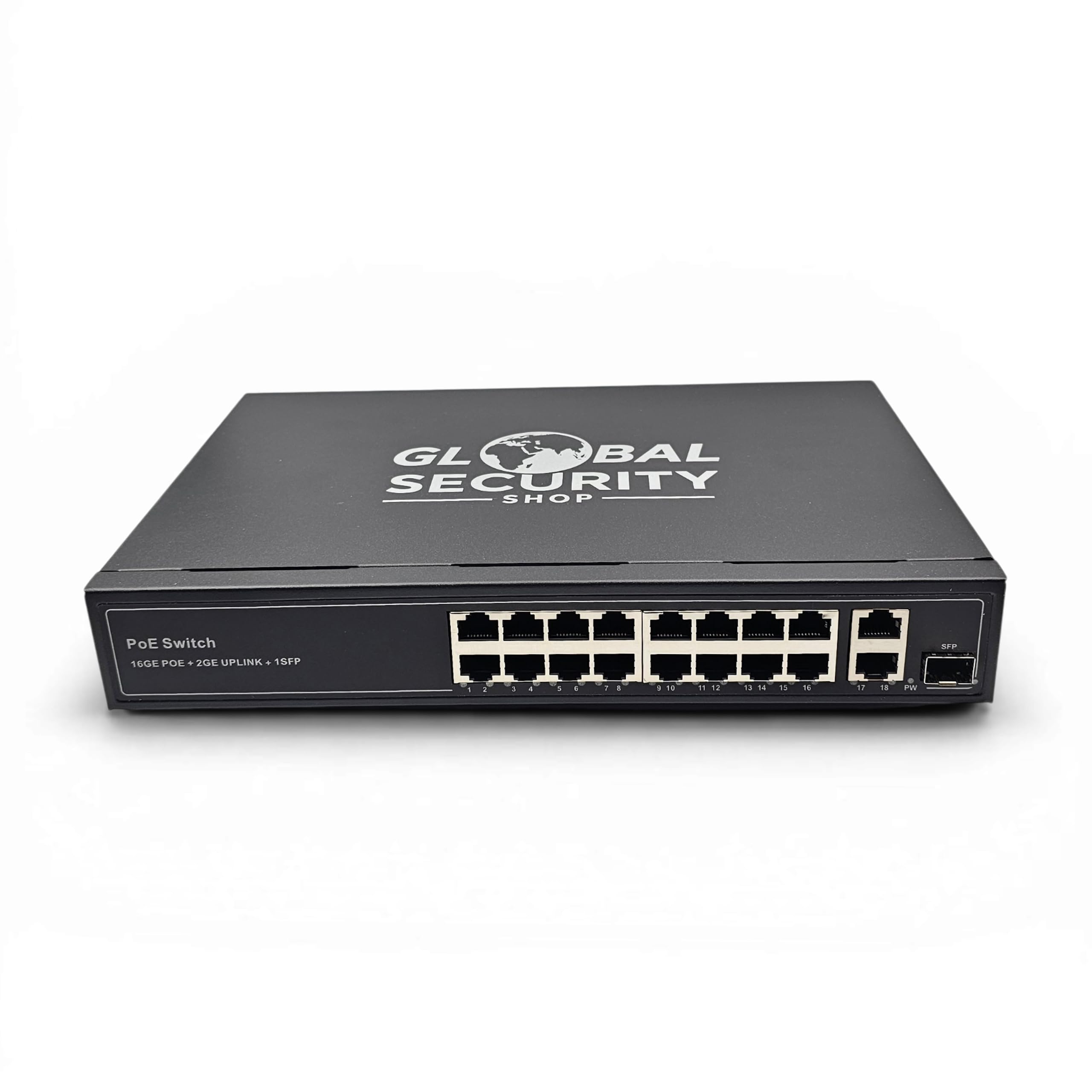 GSS Ultra Commutateur Switch PoE 16 Ports Gigabit + 2 Uplink LAN + 1 SFP Fibre Optique, Hub Réseau Ethernet Rackable 19 Pouces 240W, IEEE 802.3af/at, Plug & Play, pour Caméras 4K Vidéosurveillance
