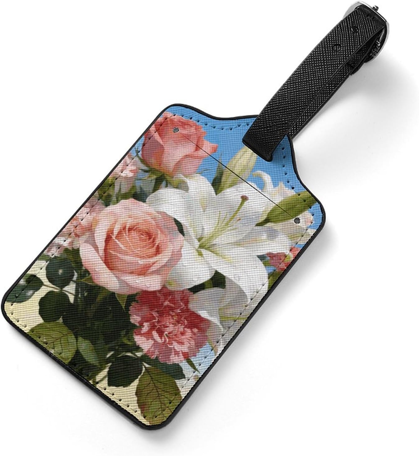 Personalized PU Leather Bright Light Flower Charm Luggage Tags for Suitcases Handbags Portable Travel Tags with Name Card Durable Travel Backpack Tag for Women Men