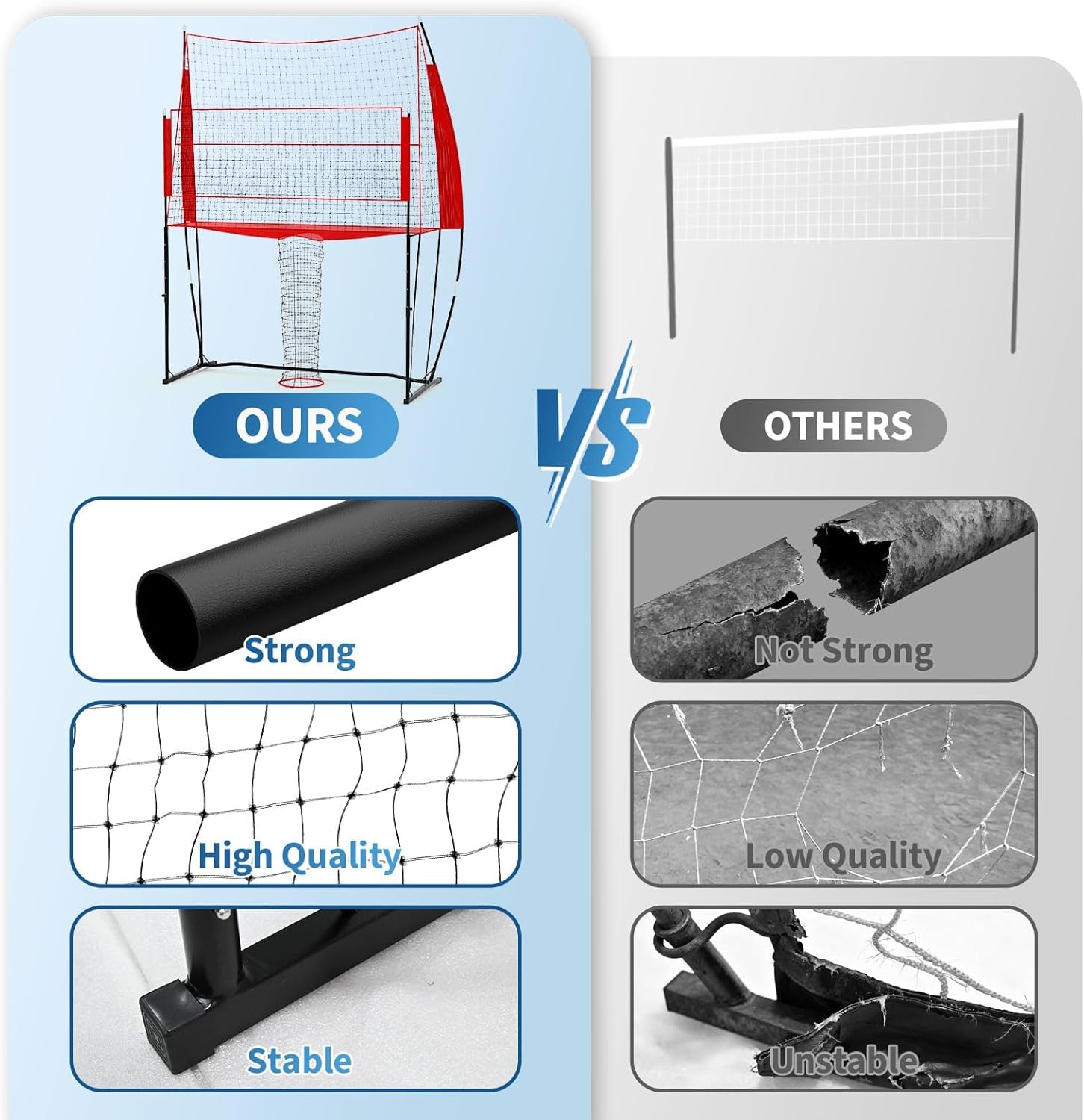 Volleyball Practice Net 8x11 Ft, 2 in 1 Volleyball Training Station for Hitting Spiking Serving, 3-Height Adjustable Portable Volley Nets w/Carry Bag, Sports Games for Beach Backyard Outdoor Indoor
