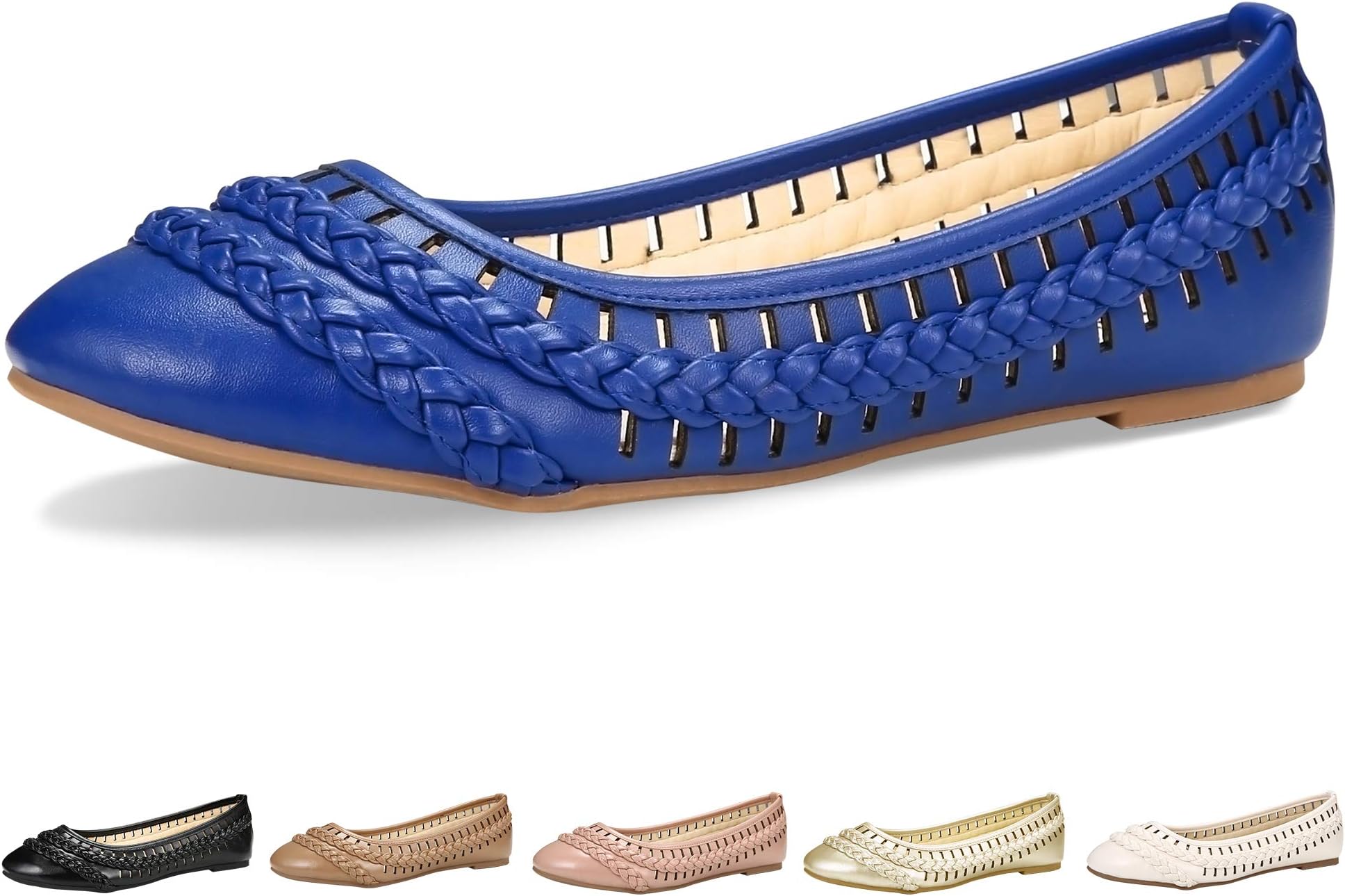 CINAK Women's Flats Comfort Ballet Walking Driving Breath Round Perforated Slip on Shoes