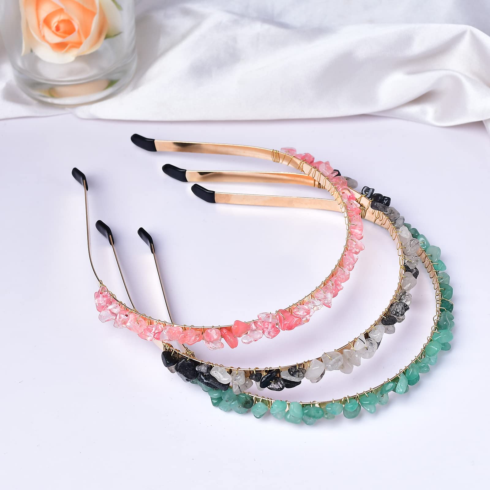 Diadema de cuarzo de cristal crudo, accesorios para el cabello con piedras de cristal auténtico, tiara con joyas para mujeres y niñas, 3