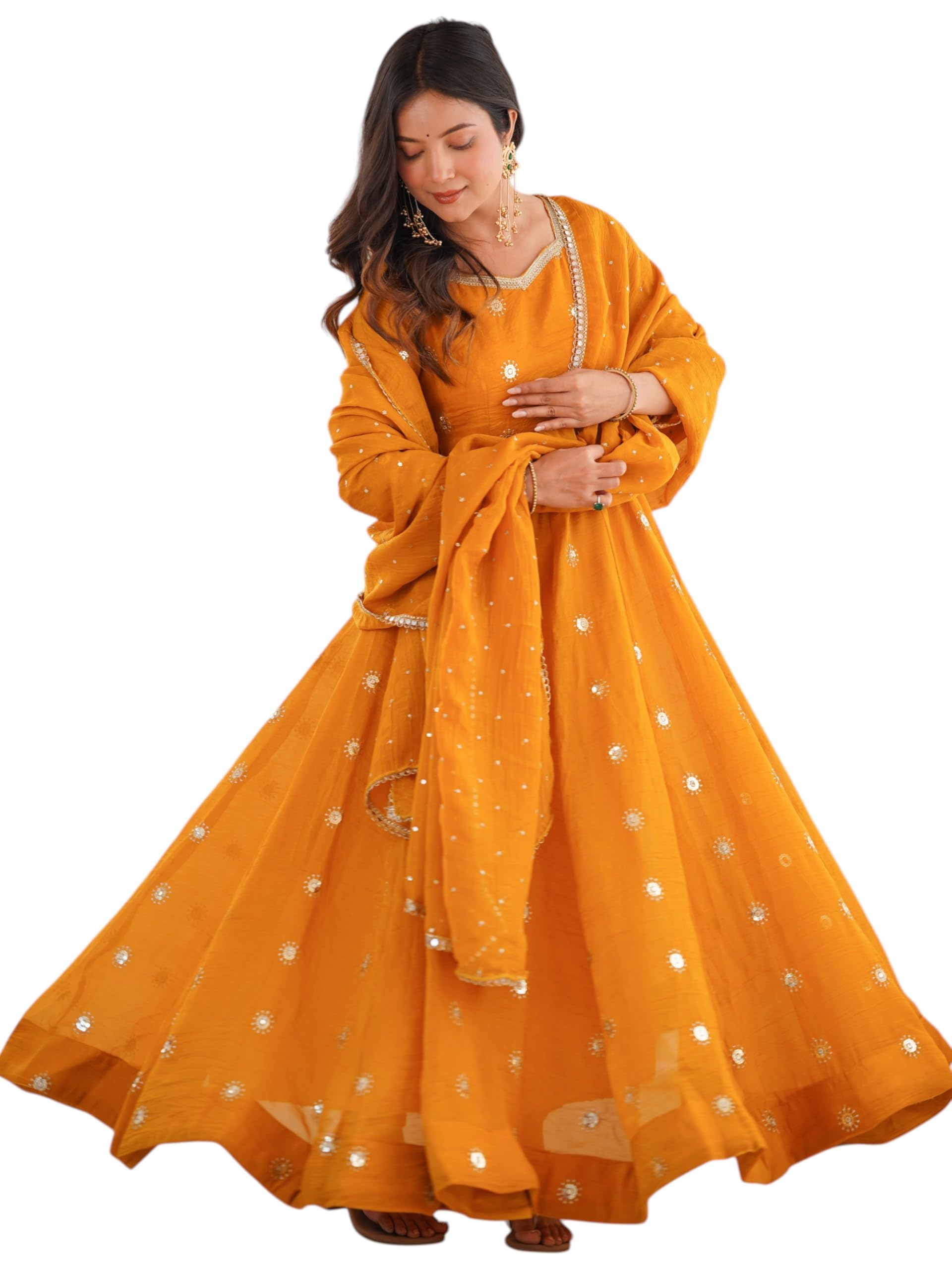 fashion basket Women’s Yellow Anarkali Gown | Georgette Fabric | Embroidered Ethnic Dress (Available in S to 2XL Size)-picture-35