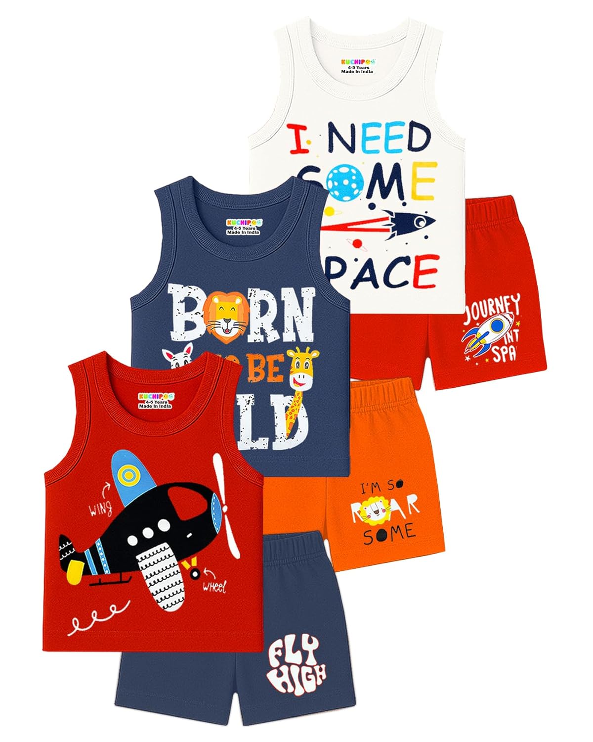 Kuchipoo Boys Regular Fit Cotton T-Shirts and Shorts Set