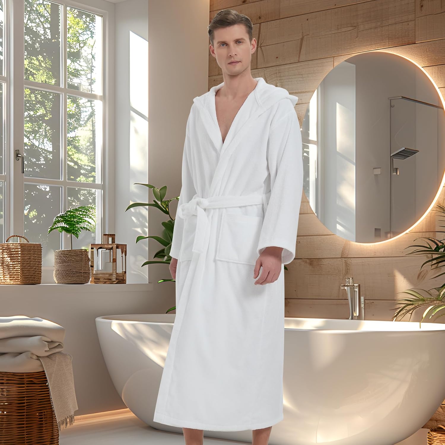 Mens Bathrobes with Hood-Classic Terry Cloth Bathrobe for Men,Soft Full Length Bathrobes for Spa and House - Image 3