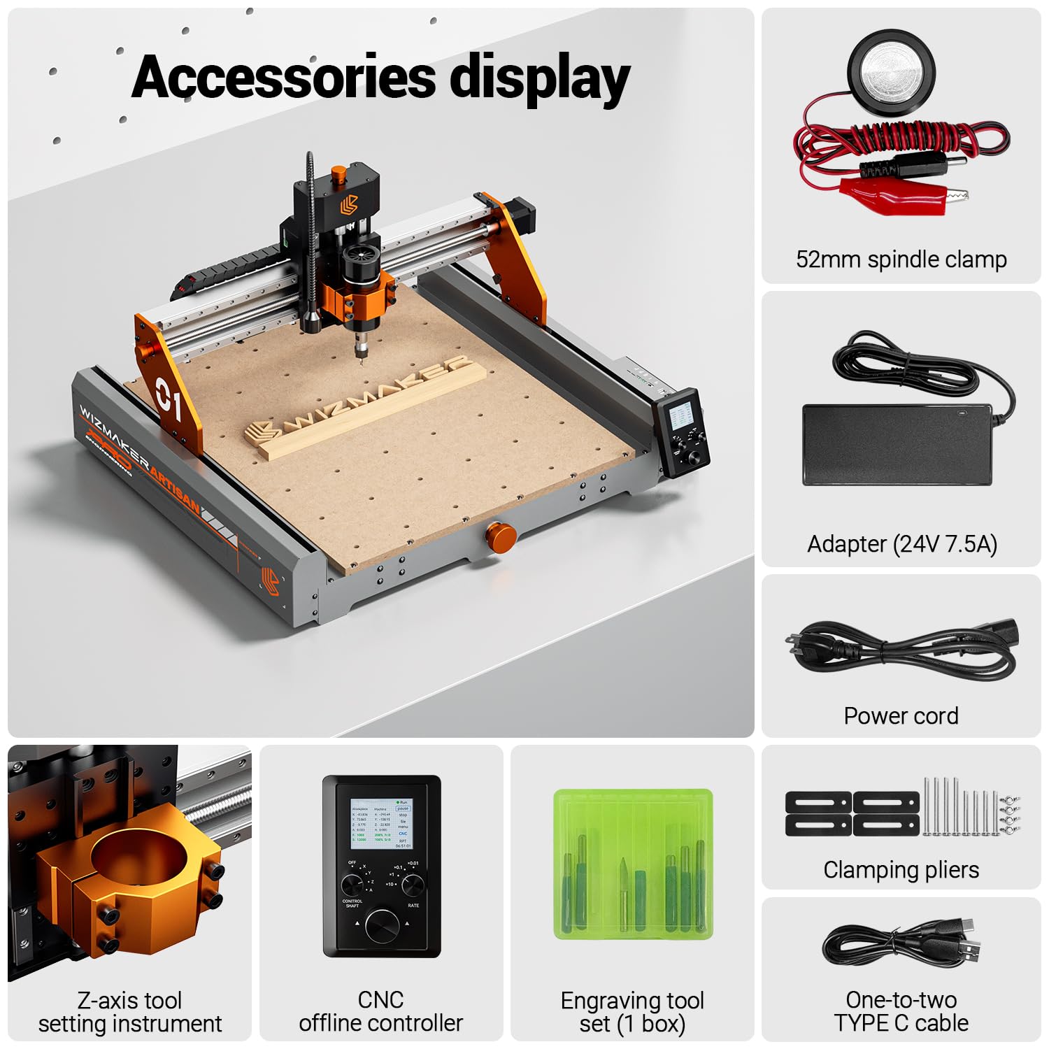 Artsian 01 - Máquina enrutadora CNC de 300 W, precisión de 0,01 mm, controlador inteligente de 4 ejes, espacio de trabajo de 420 x 420 mm, aluminio, latón, madera, plástico, PCB profesional