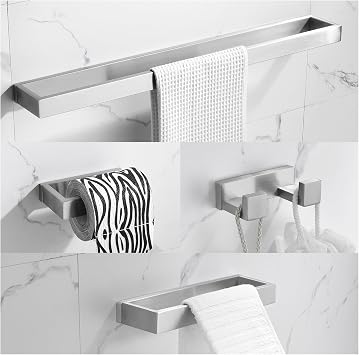 Brushed Bathroom Hardware Accessories Set 4 Pieces Brushed Nickel Towel Bar Set, 23.6 Inch Towel Rack Set SUS304 Stainless Steel Bathroom Set,Wall Mounted