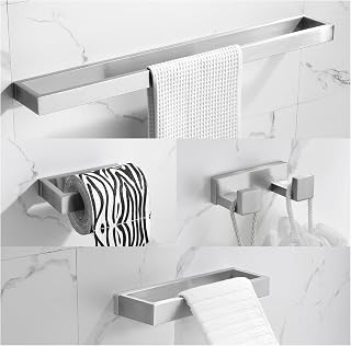 Brushed Bathroom Hardware Accessories Set 4 Pieces Brushed Nickel Towel Bar Set, 23.6 Inch Towel Rack Set SUS304 Stainless Steel Bathroom Set,Wall Mounted