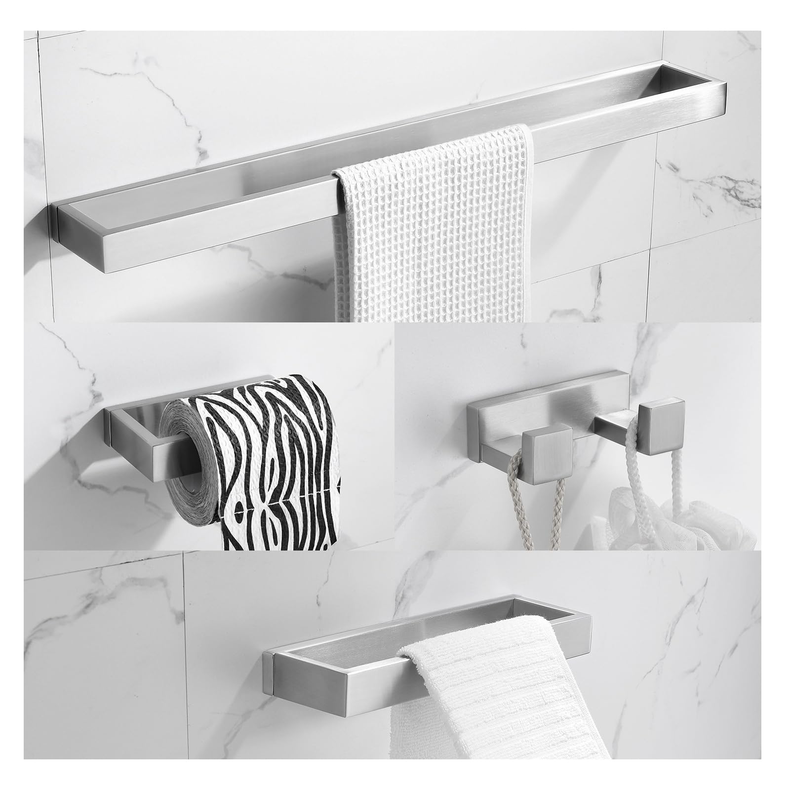 TNOMSBrushed Bathroom Hardware Accessories Set 4 Pcs Stainless Steel Wall Mounted Towel Bar Set, 23.6 Inch Towel Rack Set