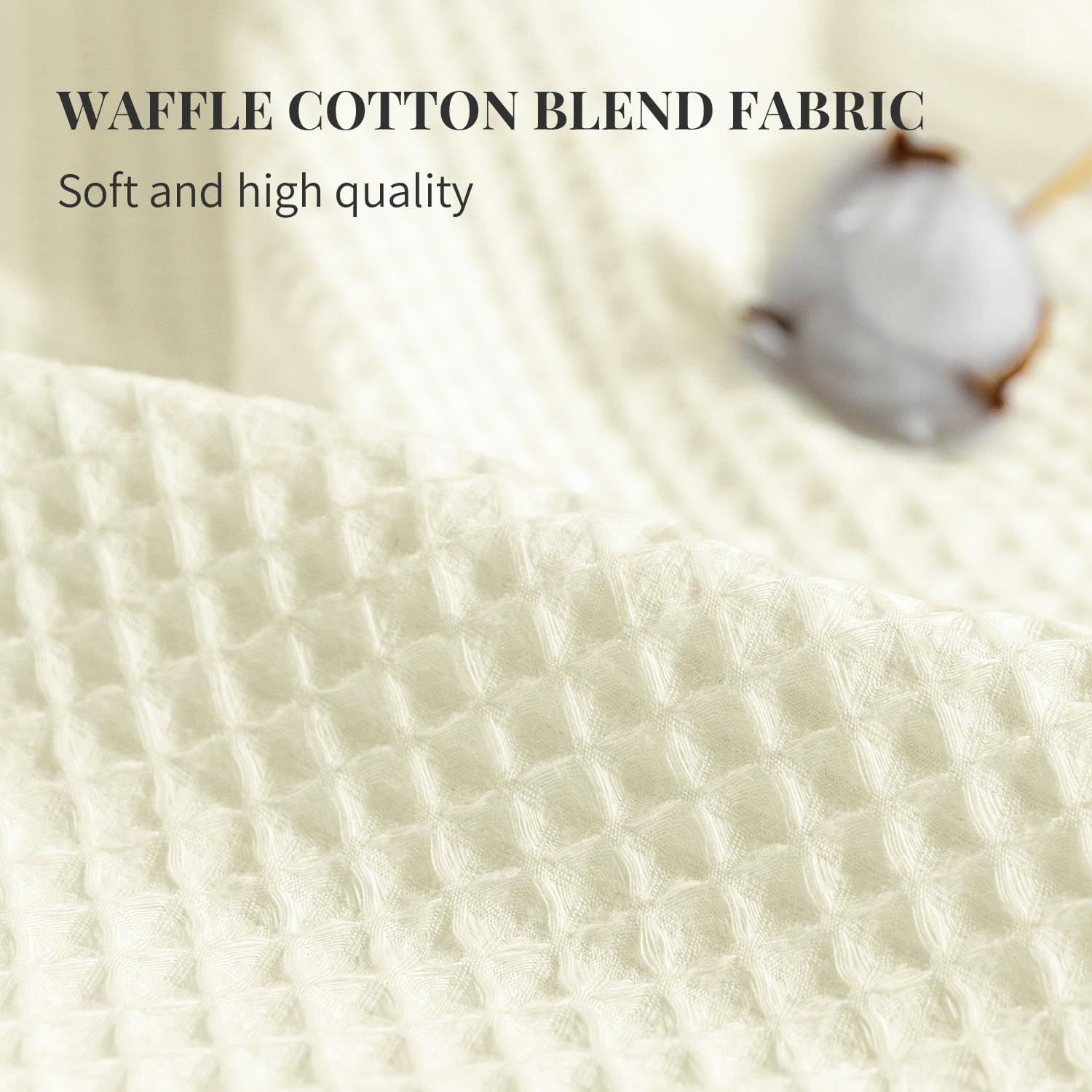 River Dream Cream Fabric Shower Curtain Set, Cotton Blend, Waffle Weave, with Snap in Replacement Liner，71 x 86 inches