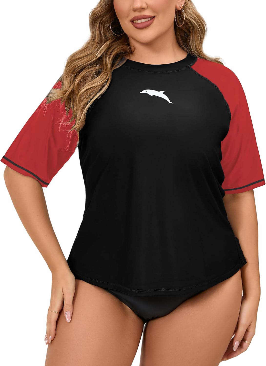 Halcurt Women's Plus Size Rash Guard Short Sleeve Swim Shirts Loose Fit UPF50+ Sun Protection Swimsuit Top Only