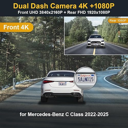 Miniatura 9 de Fitcamx Cámara de tablero 4K adecuada para Mercedes-Benz Clase C 2022 2023 2024 C300 C43 C63 W206 (HD2-6635), aspecto OEM, video UHD 2160P, WiFi y