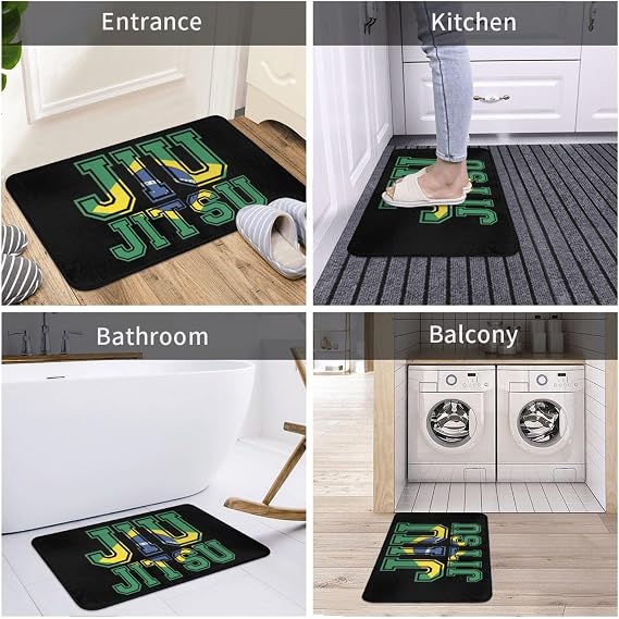 Flag BJJ Tee Brazilian Jiu Jitsu Doormat for Front Door Indoor Outdoor, Non-Slip Absorbent Waterproof Entrance Rug, All-Season Patio Porch Kitchen Bath Mat, 31.5x20, Black