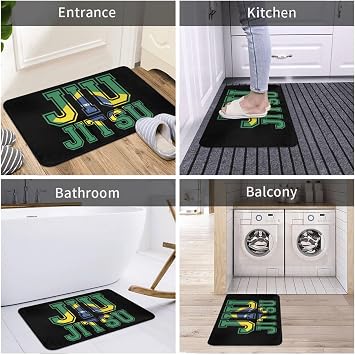 Flag BJJ Tee Brazilian Jiu Jitsu Doormat for Front Door Indoor Outdoor, Non-Slip Absorbent Waterproof Entrance Rug, All-Season Patio Porch Kitchen Bath Mat, 31.5x20, Black