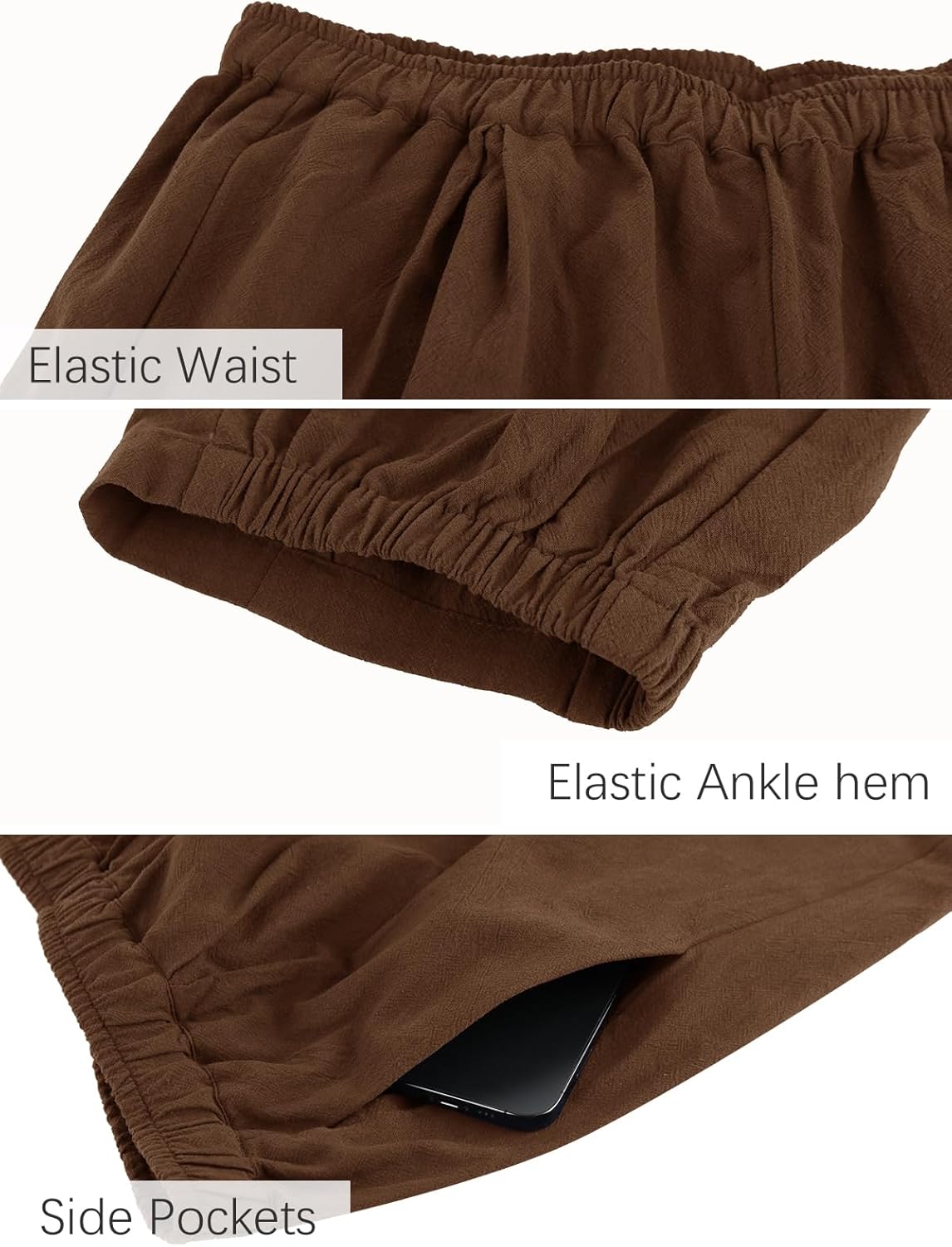 Les umes Women's Cotton Wide Leg Pants High Waist Plus Size Harem Trousers Cropped with Pockets Elastic Waist Casual Summer - Image 5