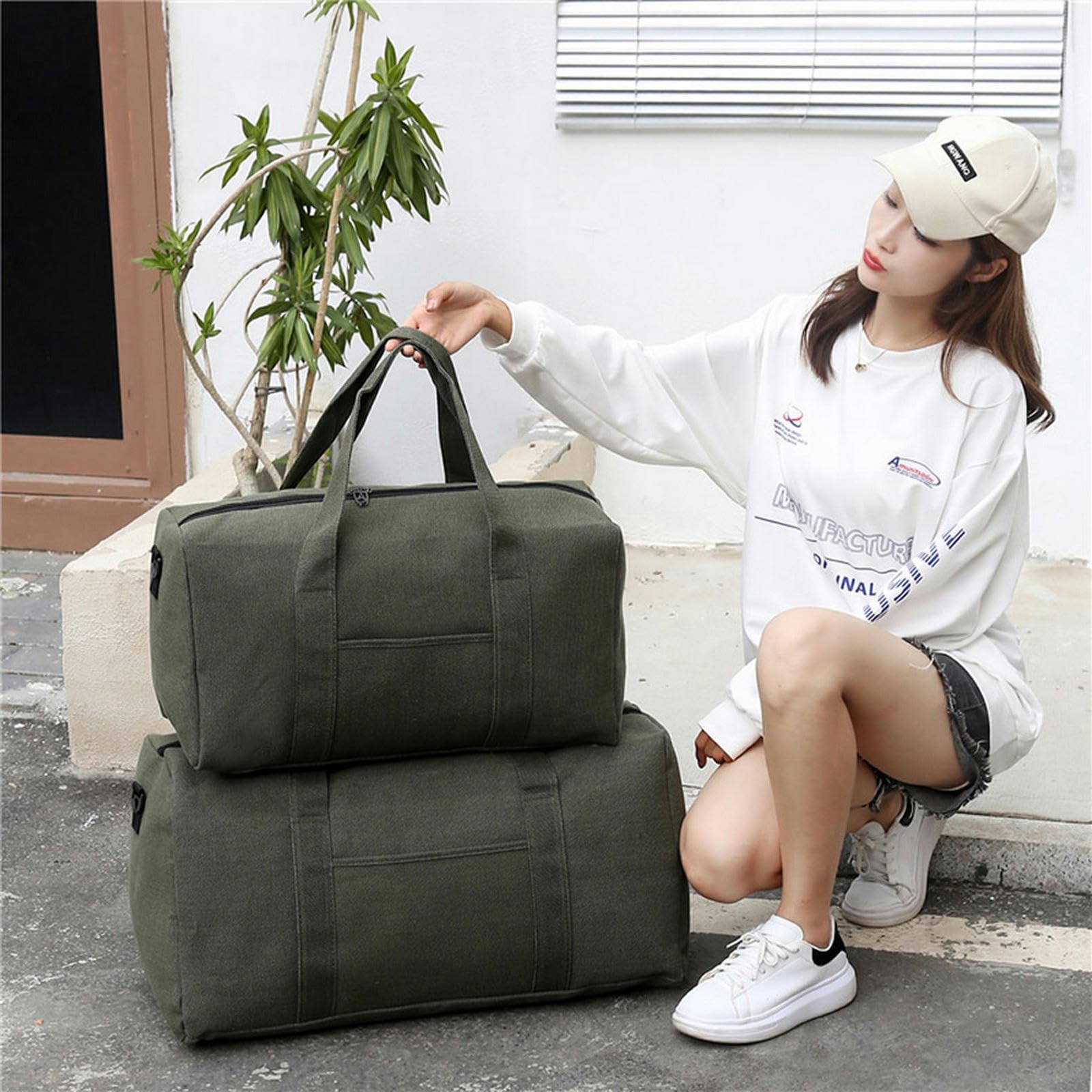 NOGRAX Schulrucksack Leinwand Reisen Mit Großer Kapazität Reisetasche Große Handgepäckbeutel Männer Multifunktional wasserdichte Tragbare Beutel-Grün Groß