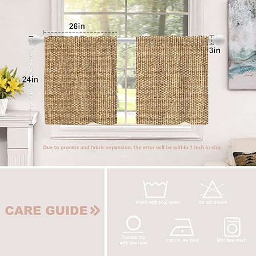 Miniatura 6 de Shrahala Cortinas de imitación de lino amarillo con textura de yute para ventanas de cocina, paneles de cortina de ventana de textura tejida de yute