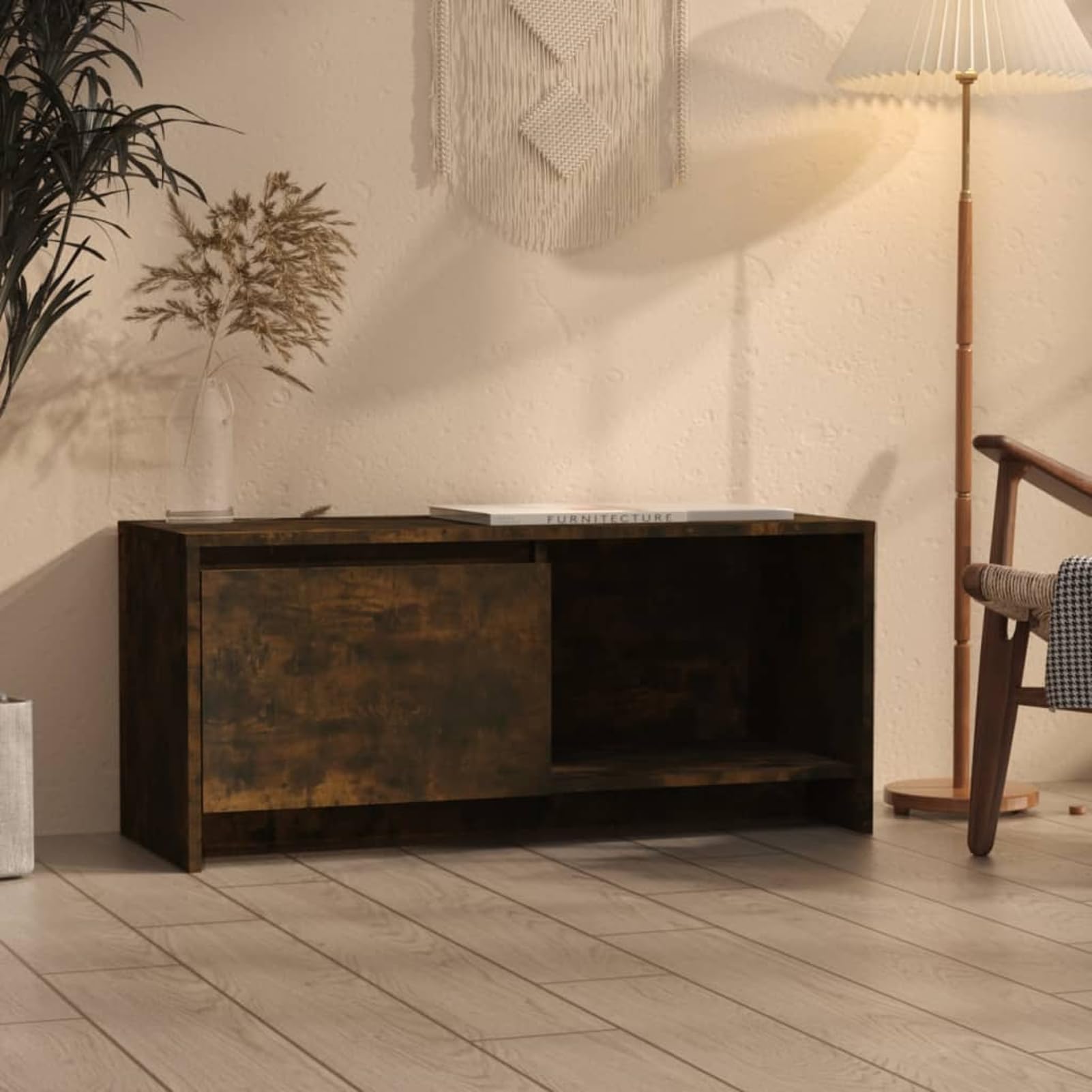 Gecheer TV-Schrank Räuchereiche 90x35x40 cm Holzwerkstoff, Moderne TV Lowboard Fernsehschrank für Home-Cinema Gamerzimmer Wohnungen Büro813017