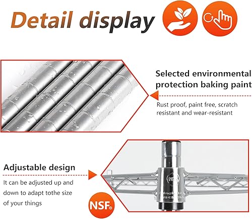 Miniatura 4 de FDW Estanterías de alambre, estantes de almacenamiento, estantería de almacenamiento, unidad de estantería certificada por la NSF de metal de altura