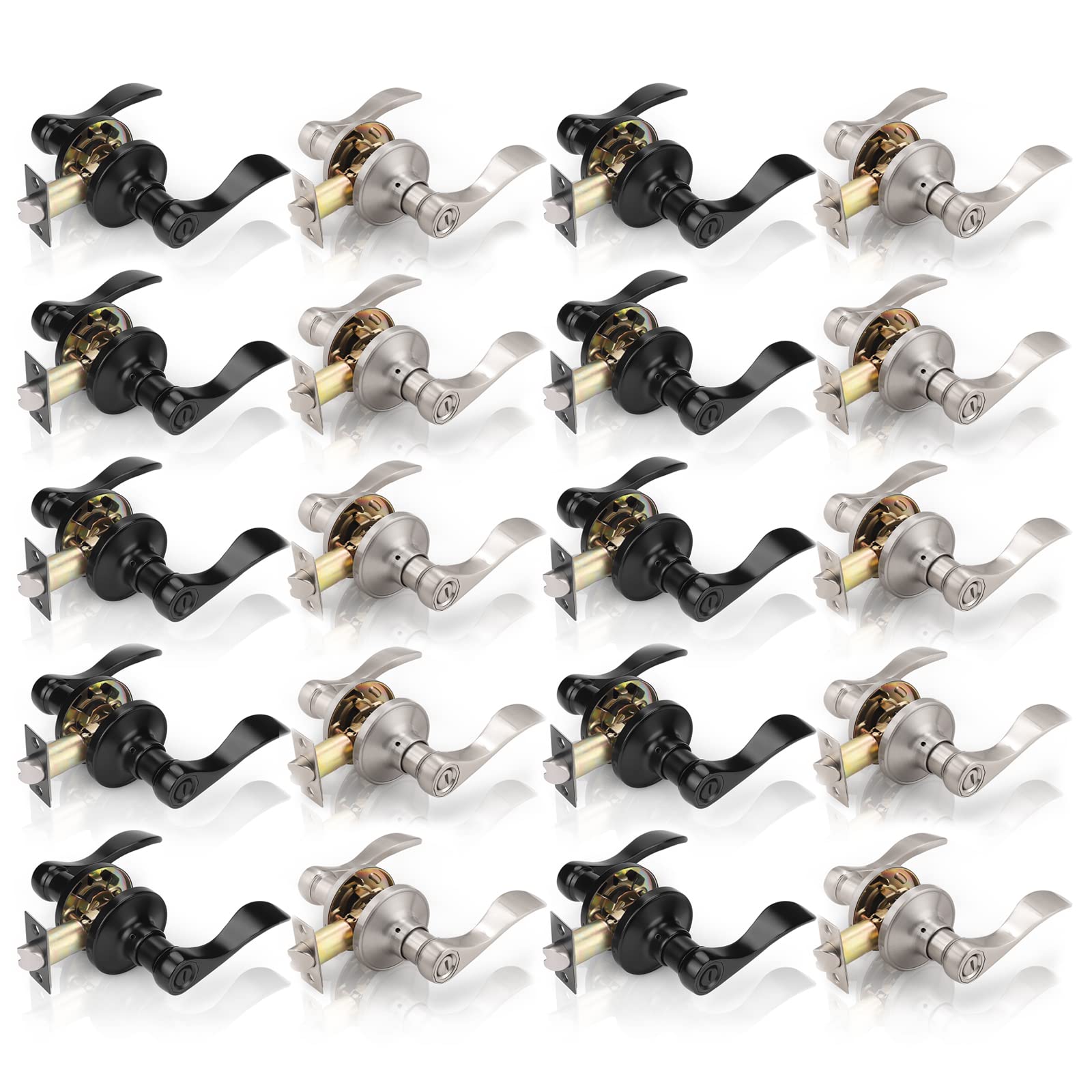 Gobrico Privacy Door Handles in Brushed Nickel 10 Pack Interior Door Lever Black Privacy Function Silver Door Knobs for Bed/Bath 10 Sets
