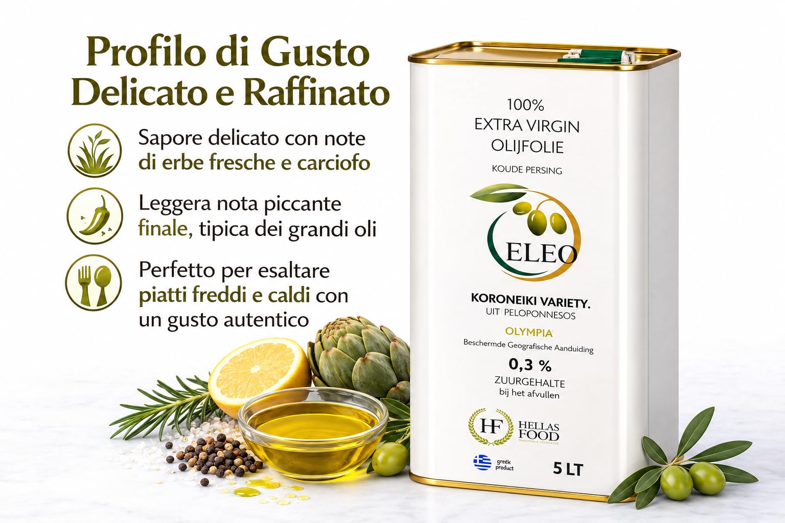 ELEO - Olio Extravergine di Oliva Olympia 5 Litri - Estratto a Freddo