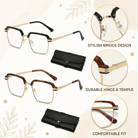 2 Pairs Vision Sync Multifocal Glasses, Auto Focus Glasses, Ideal for Daily Use at Home and Office, For People Seeking Convenient Vision Correction, Black Gold and Brown